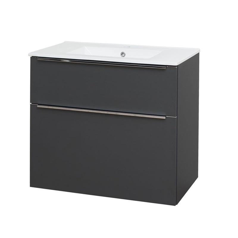 Mailo, koupelnová skříňka s keramickým umyvadlem, dub, 2 zásuvky, 810x580x458 mm